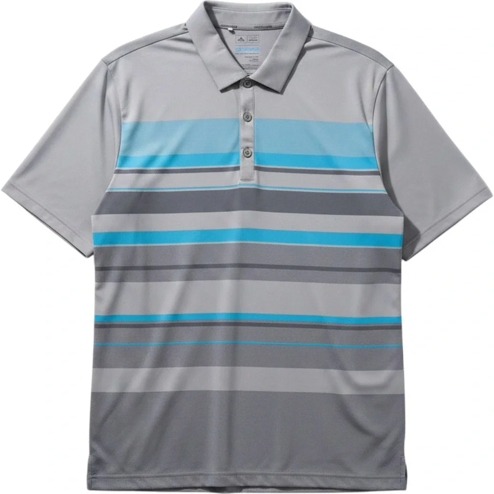 Adidas Golf Climacool Polo Men's L Gray Blue Stripe Golfcore Preppy EUC
